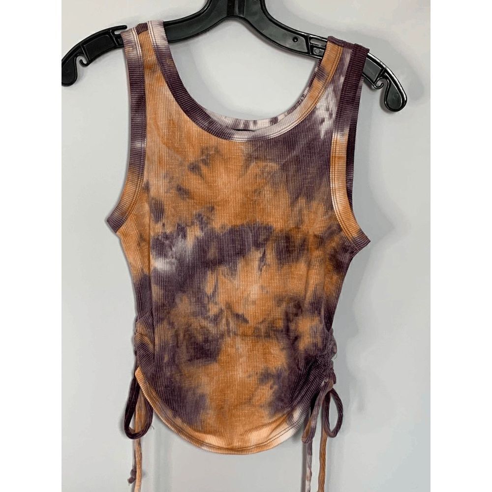 Popular 21 Women's Crop Top Tie Dye Cinch Side Stretch Orange Purple Size Medium